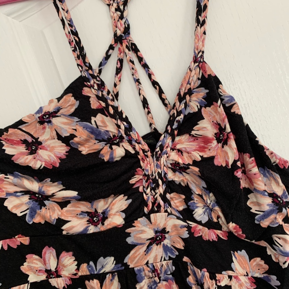 Floral maxi dress with braided straps.